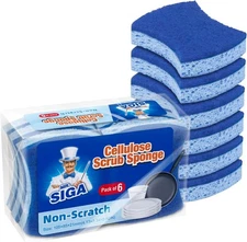 MR.SIGA Non-Scratch Cellulose Scrub Sponge, Dual-Sided Dishwashing Sponge for Ki