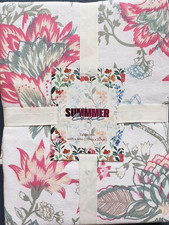NWT Tablecloth 60" x 84" Flowers Blue Pink Summer Love Cotton Mireille Designs