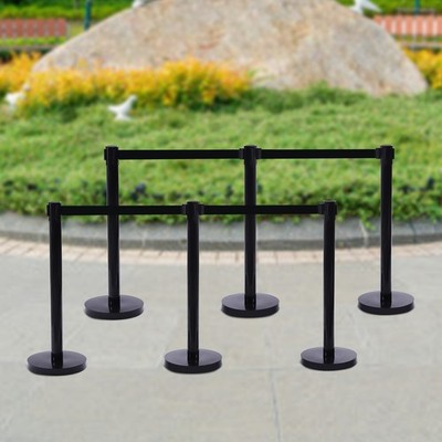 Sentry Stanchion Crowd Control Barrier - 6.5 Foot Retractable Black Belt - 6PK