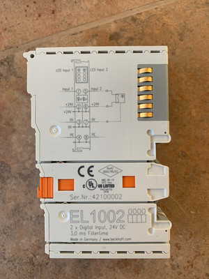 Beckhoff EL1002 EtherCAT-Klemme, 2-Kanal-Digital-Eingang, 24 V DC, 3 ms