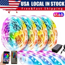 65Ft LED Strip Lights 5050 Music Sync Bluetooth Remote Room Light Waterproof Kit