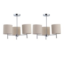 Set of 2 Modern Chrome Ceiling Light Fittings with Natural Linen Shades