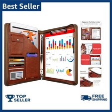 Zippered Portfolio Organizer, Leather Padfolio with 3 Ring Binder, Profession...