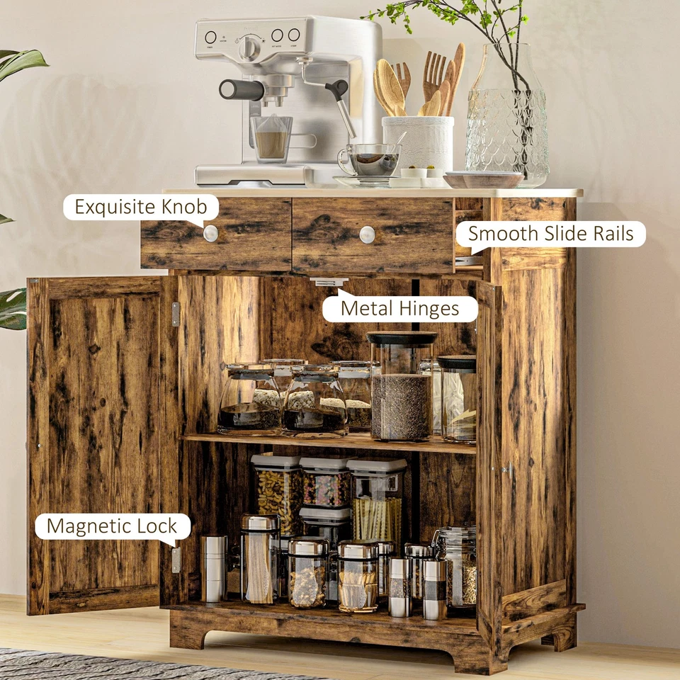 Aparador Moderno Madera Maciza Superior 2 Cajones Estante Ajustable Rústico Marrón Foto 3 de 4