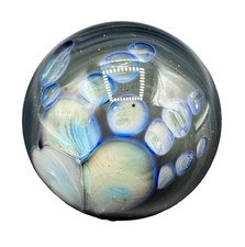 Contemporary Handmade Art Glass Marble 1.28 Alien Hand Leaf Blue Orange Green