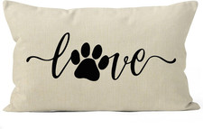 Cute Dog Paw Love Linen Throw Pillow Cover, Dog Mom, Dog Lover Mom Gifts for Hom
