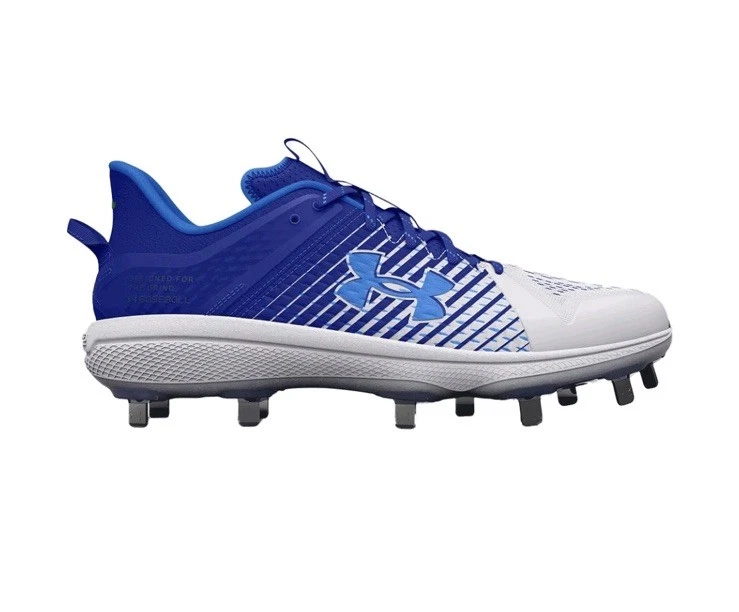 Zapato de béisbol Under Armour para hombre yarda baja MT, blanco real y azul talla 14 Foto 4 de 4