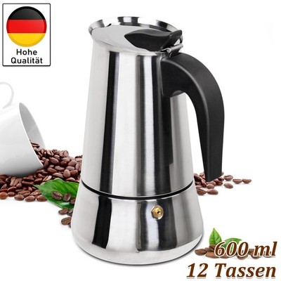 Espressokocher Espressokanne Edelstahl Mokka Maker 12 Tassen Kaffeebereiter DE