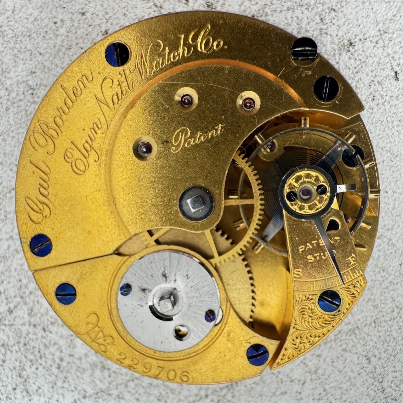 Antique 1873 Elgin Gail Borden 11j Key Wind Pocket Watch Movement 22 USA