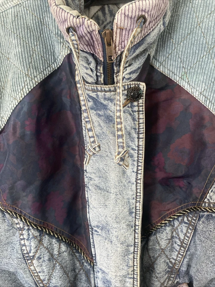 Chaqueta Braetan Vintage Años 80 Denim/Pana Lavado Ácido Estampado Floral Pequeña Foto 3 de 4