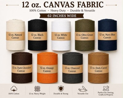 62 Inch Wide 12oz Cotton Duck Canvas Heavy Weight  Durable for Upholstery, Craft