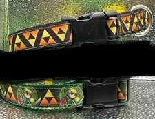 Zelda Adjustable Dog Collar Link Or Shield Green Black New Handmade Gotcollars