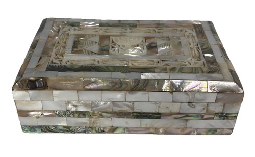 Vtg Bethlehem Israel Abalone Mother Of Pearl Carved Handcrafted Jewelry Box
