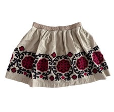 Peek Little Girls Floral Embroidery Cotton A Line Beige Skirt size M 6-7 