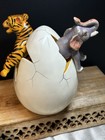 Ceramic Folkart Tiger & Elephant Emerging from Cracked Egg Tonala  7.5T 8” L 6”W — photo 4