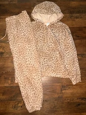 Victoria's Secret Pink Leopard Campus FZ Hoodie + Campus Pants Set Foil L XL NWT