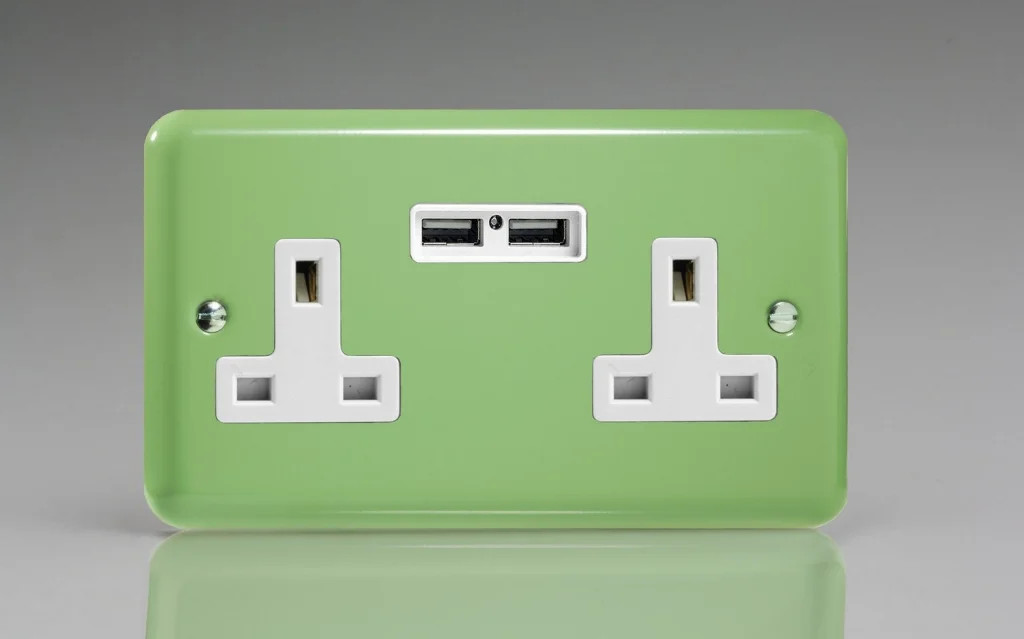 13A Socket Green + USB 2-Gang Lily Beryl White Insert Varilight XY5U2W.BG