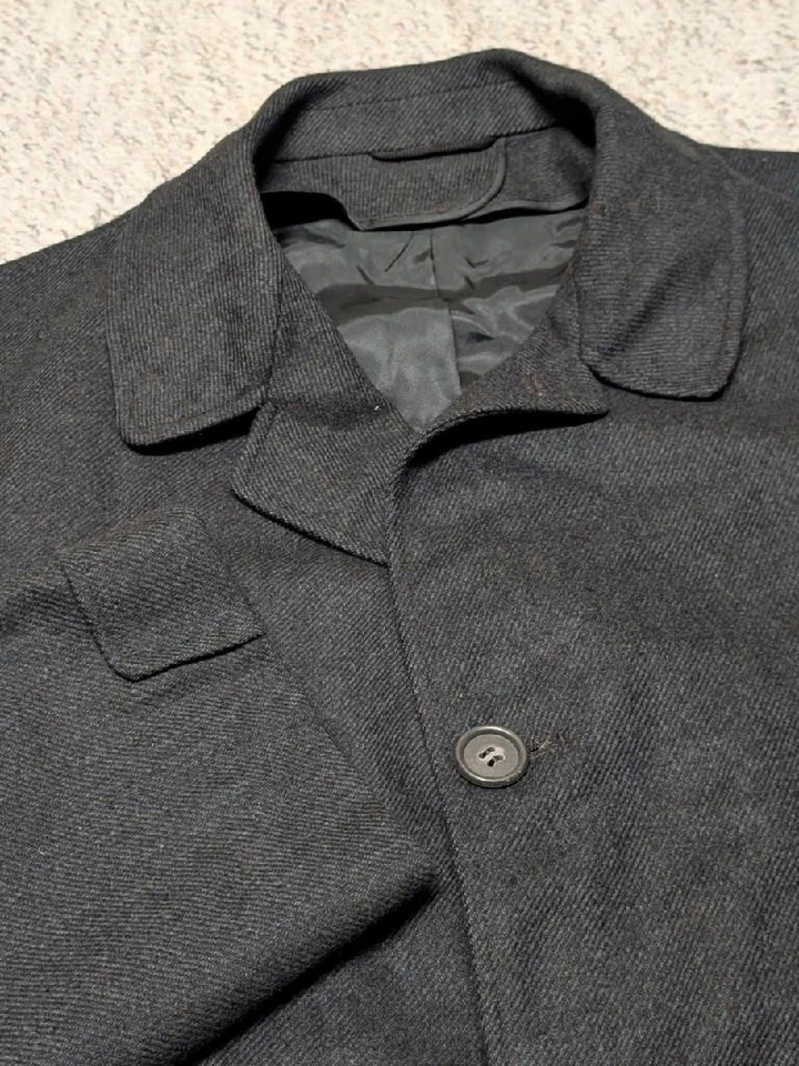 Abrigo gabardino de lana sarga vintage hecho en EE. UU. años 50 chaqueta negra XL Foto 3 de 4