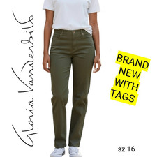 Gloria Vanderbuilt NEW Army Green Amanda Slimming Stretch Denim Straight Jeans