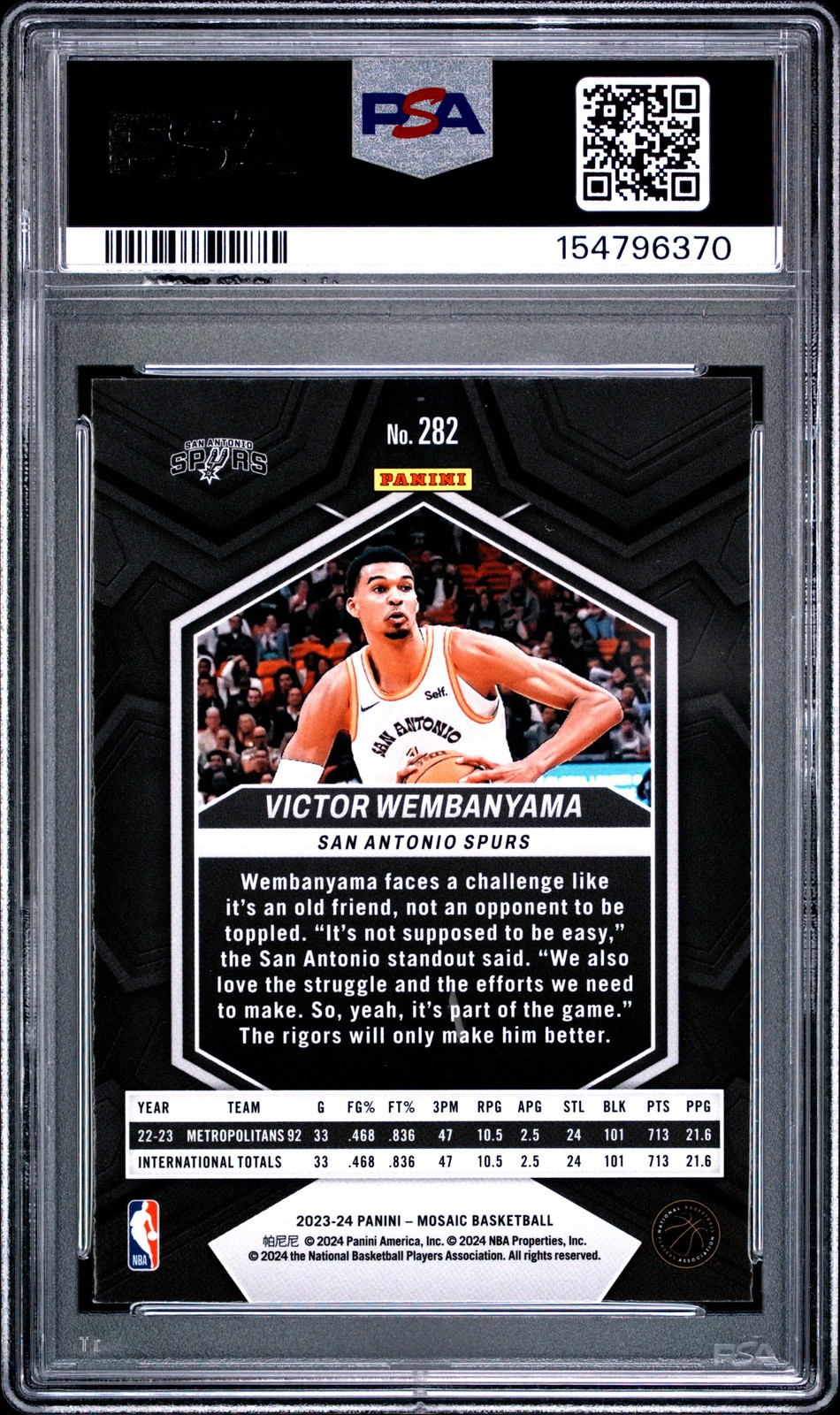 2023 PANINI MOSAIC #282 VICTOR WEMBANYAMA ROOKIE RC PSA 9 view 2