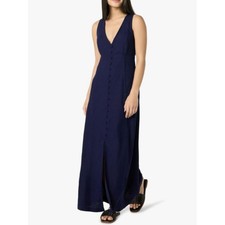 The Drop Blanca Linen Button-Front V-Neck Maxi Dress Women's XS Cottagecore Chic
