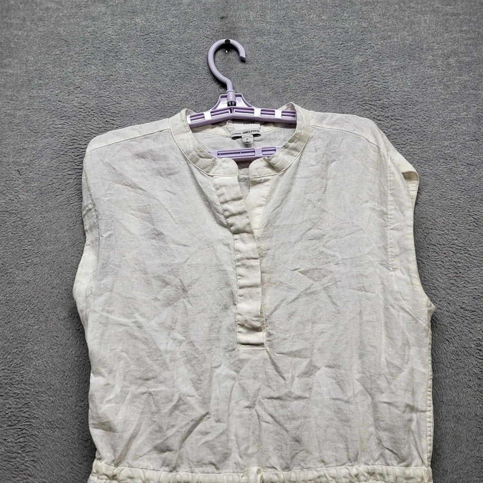 James Perse 女式连衣裙 4 白色换档迷你亚麻纽扣亨利 — 第 3/4 张图片