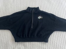 Nike Black Cropped Half Zip Sweatshirt Women Medium Flowers Swoosh