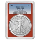 2026 $1 1-oz American Silver Eagle PCGS MS69 FS Blue Label Red Frame