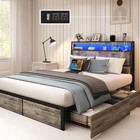 Full Size LED Bed Frame with Storage Headboard and 4 Drawers Charging Station