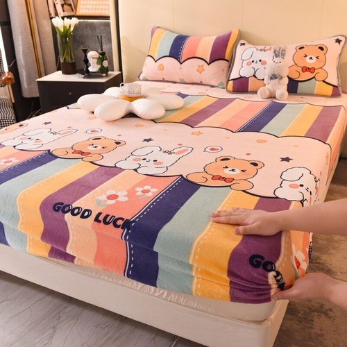 1pc Plush Fitted Sheet Elastic Thick Bed Sheets Non-slip Luxury Mattress Covers - Bild 16 von 41