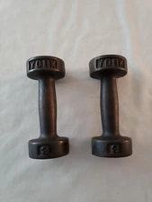 Vintage York 3lb Roundhead Dumbbell Pair Black For Work Outs EXCERCISE
