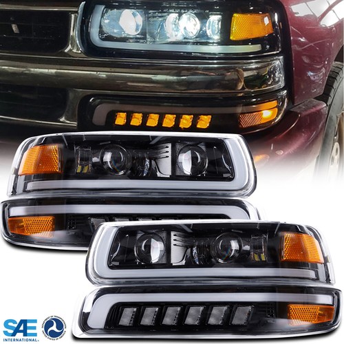 Black Led DRL Headlights Bumper Lamps Fits For 99-02 Chevy Silverado 00-06 Tahoe