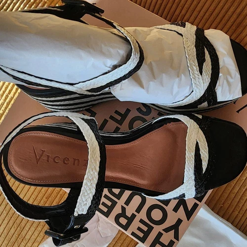 Anthropologie Vicenza 尺寸 41 (10-10.5) 厚底高跟鞋 Raffia 黑白 全新 - 第 5 张/共 13 张