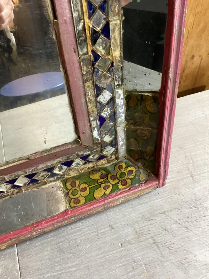 19” x 24 Soho Style Mirror Antique Floral Work of Art! 1940’s - Image 3 of 4