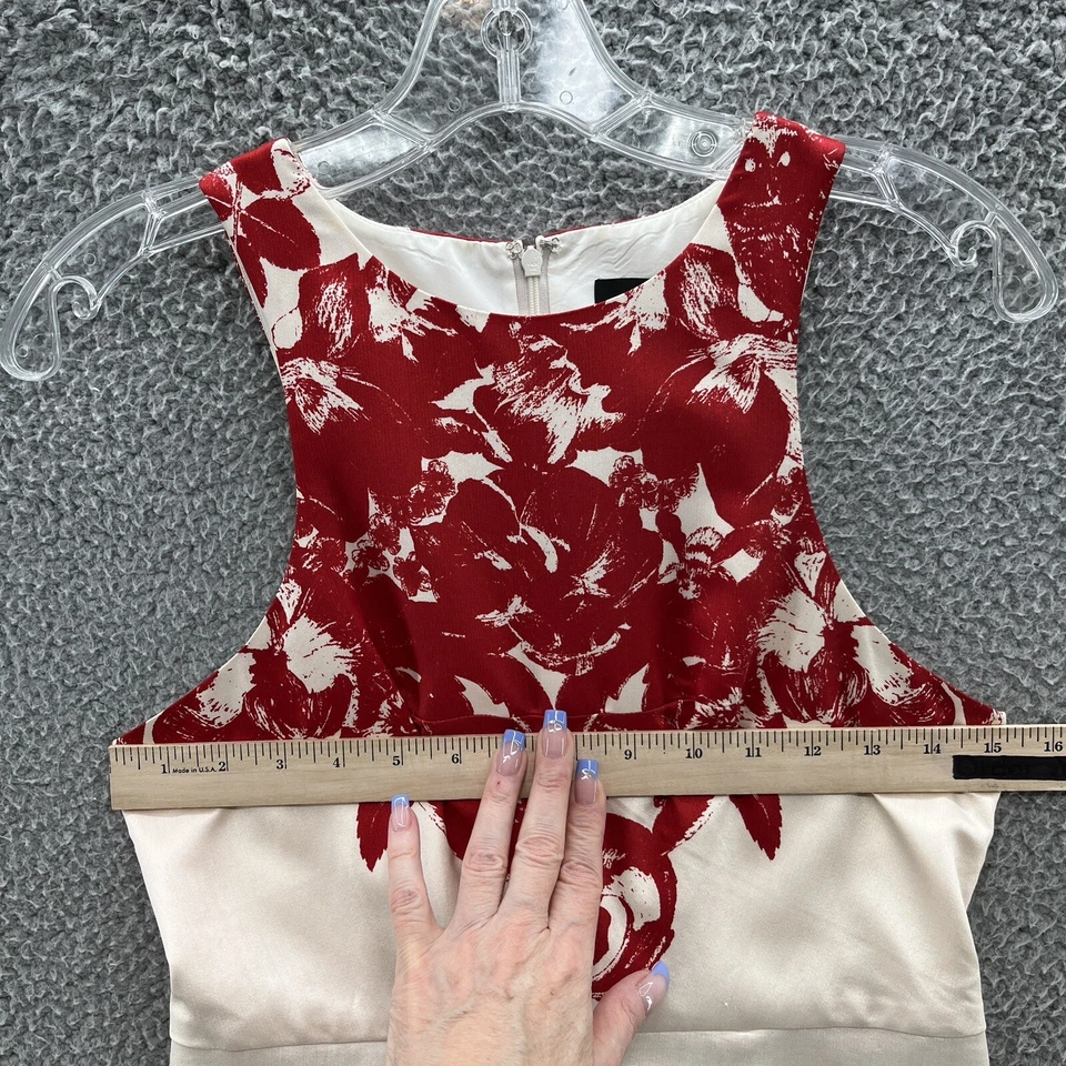 Vestido Tibi New York Mujer 4 Rojo Crema Floral Seda Retro Fiesta Ajuste Acampanado Foto 4 de 4