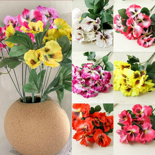 10 Heads Artificial Flower Silk Pansy Flowers Bouquet Wedding Home Outdoor Decor - Picture 3 of 30