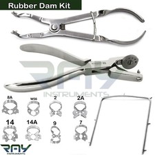 Dental Rubber Dam Instrument Kit Ainsworth Punch Plier Ivory Forceps Frame