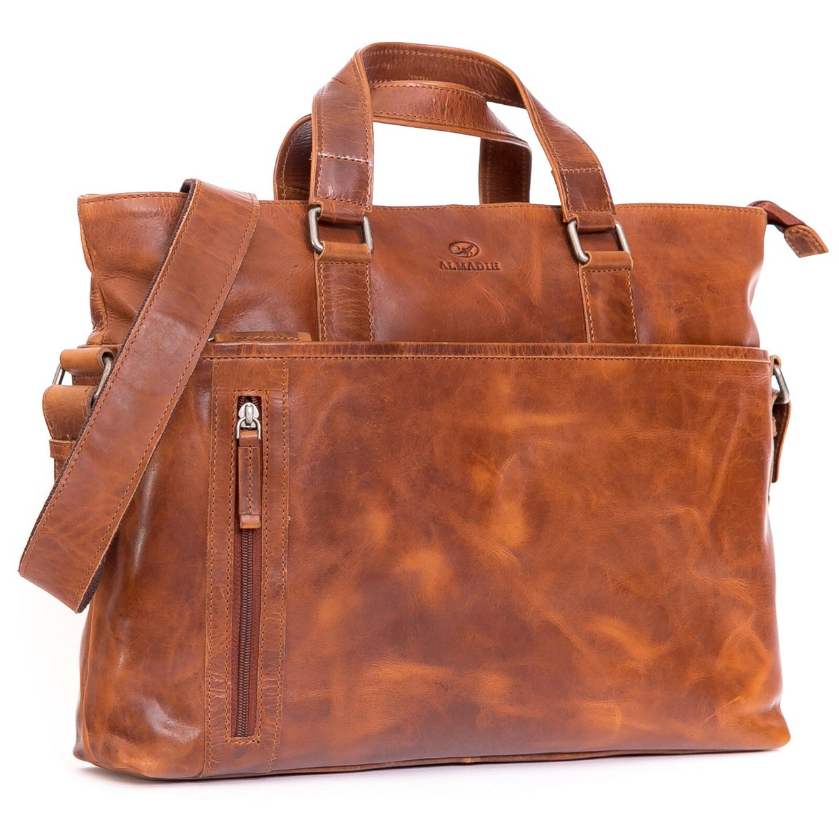ALMADIH Leder Laptoptasche Aktentasche LEO Umhängetasche