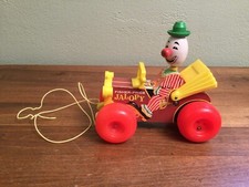 Vintage 1965 Fisher-Price Jalopy Clown in Car Pull Toy 724 - Makes Sounds