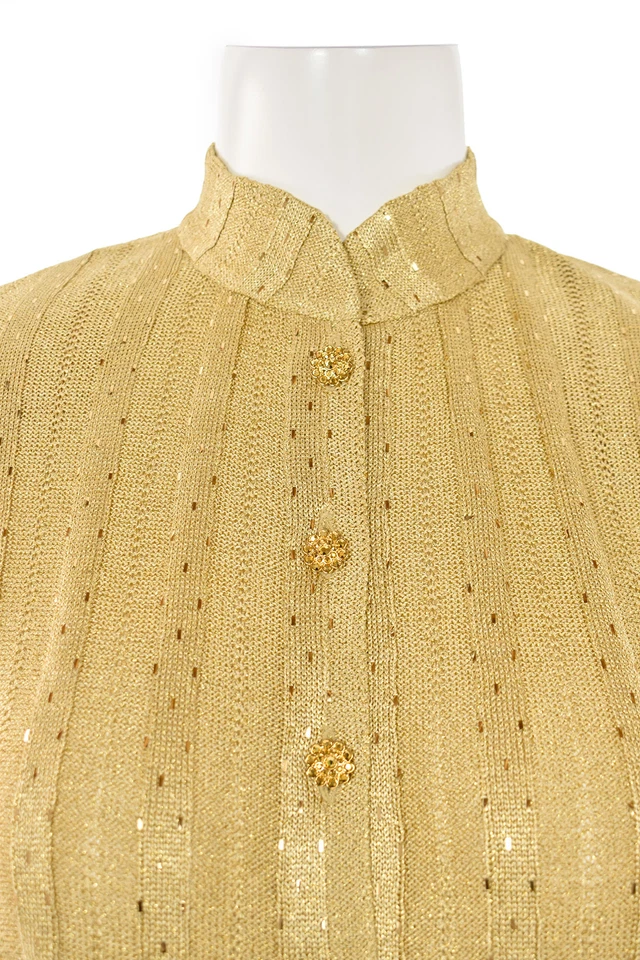 St John Couture 2Pc Gold Metallic Paillette Evening Tunic Jacket Pantsuit sz 8/6 - Image 4 of 4