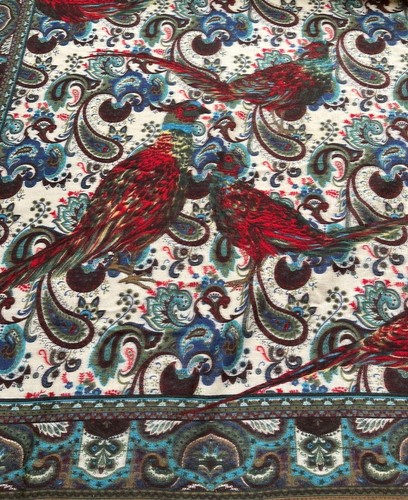 Antique 100% thin wool wolle XXL square scarf with amazing bird patterns 52" - Picture 12 of 17