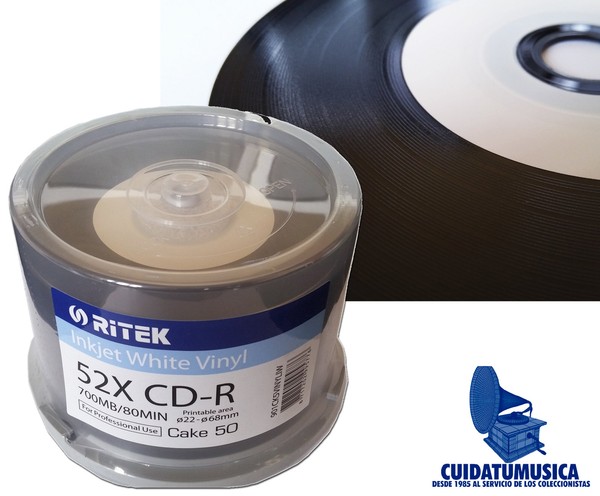 50 CD-R 80Min / 700 MB IMPRIMIBLES RITEK ASPECTO DISCO DE VINILO Uso Profesional