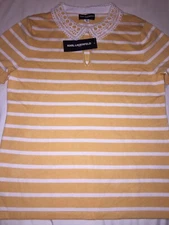 Karl Lagerfeld Women’s Paris Crochet Lace Peter Pan Collar Knit Top Size Medium