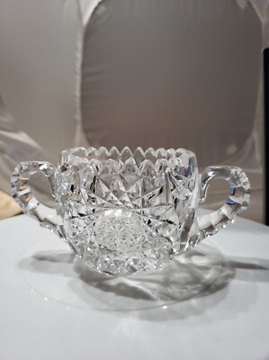 Vintage Crystal Clear Cut Open Sugar Bowl -HEAVY