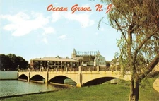 Postcard Wesley Lake Bridge Methodist Auditorium Ocean Grove New Jersey NJ