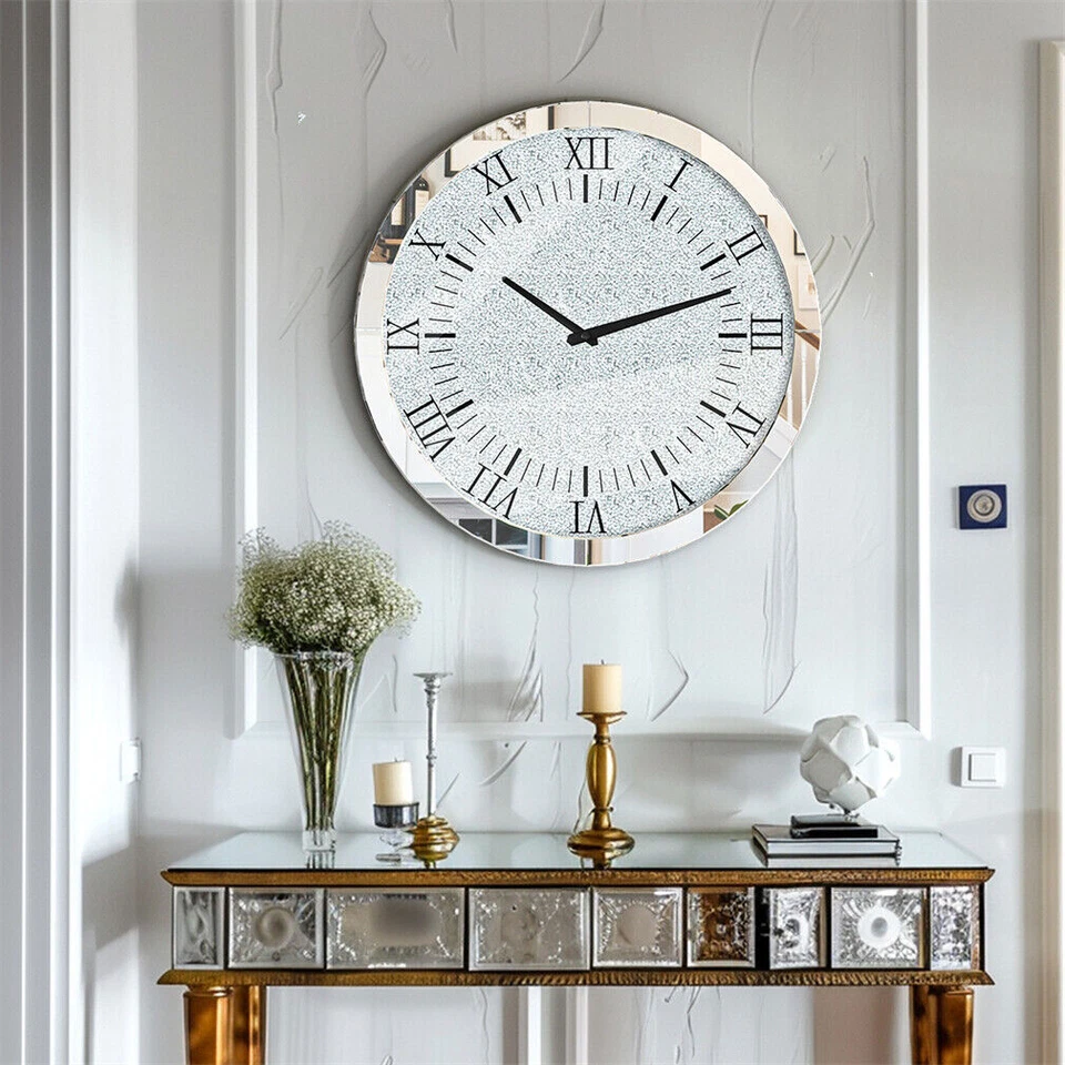 Reloj de Pared Diamante Triturado Completo 24" Brillante Cristal Reloj Decoración de Pared Foto 3 de 4