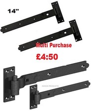 14" GATE CRANKED HOOK & BAND HINGES - HEAVY DUTY STABLE GARAGE SHED BARN BLK