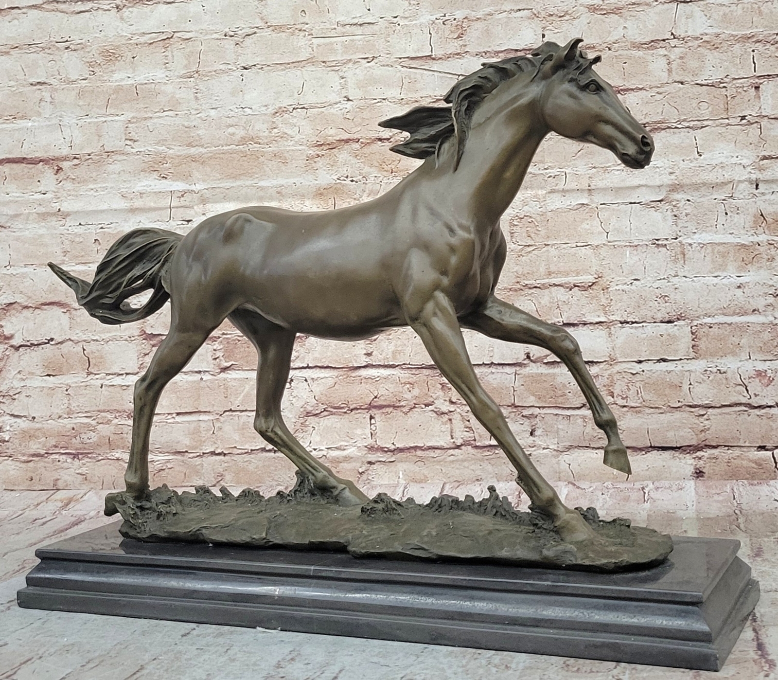 61cm Art Deco Bronze Marble Horse Statue - Elegant Equine Decor Steed Sculpture