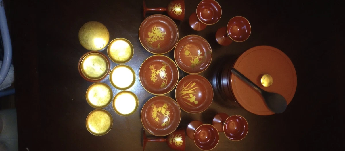 红色木制日本古董玻璃杯和杯子| eBay