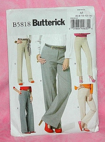 Uncut Butterick Sz 6-14 Slim Boot-Cut Straight or Flared Leg Pants Pattern 5818 - 第 1/2 張圖片